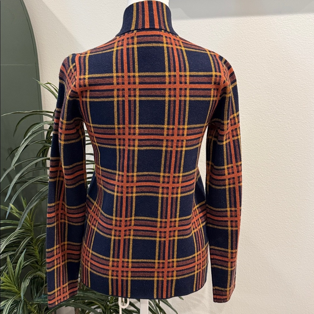 Rachel Zoe Plaid Zip Front Sweater Jacket Shacket Navy Blue Orange NWOT XS - Picture 8 of 16